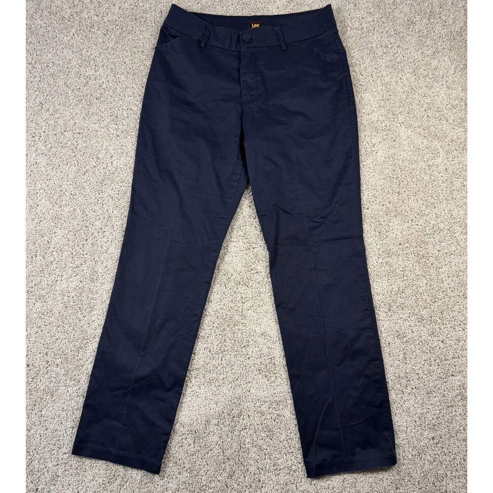 Lee Womens NAVY BLUE Chino Pants Straight Leg Tan Stretch Work Trousers Size M